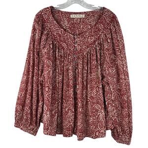 FP We The Free Peasant Top Oversized Red Floral Print Bohemian Casual Size M